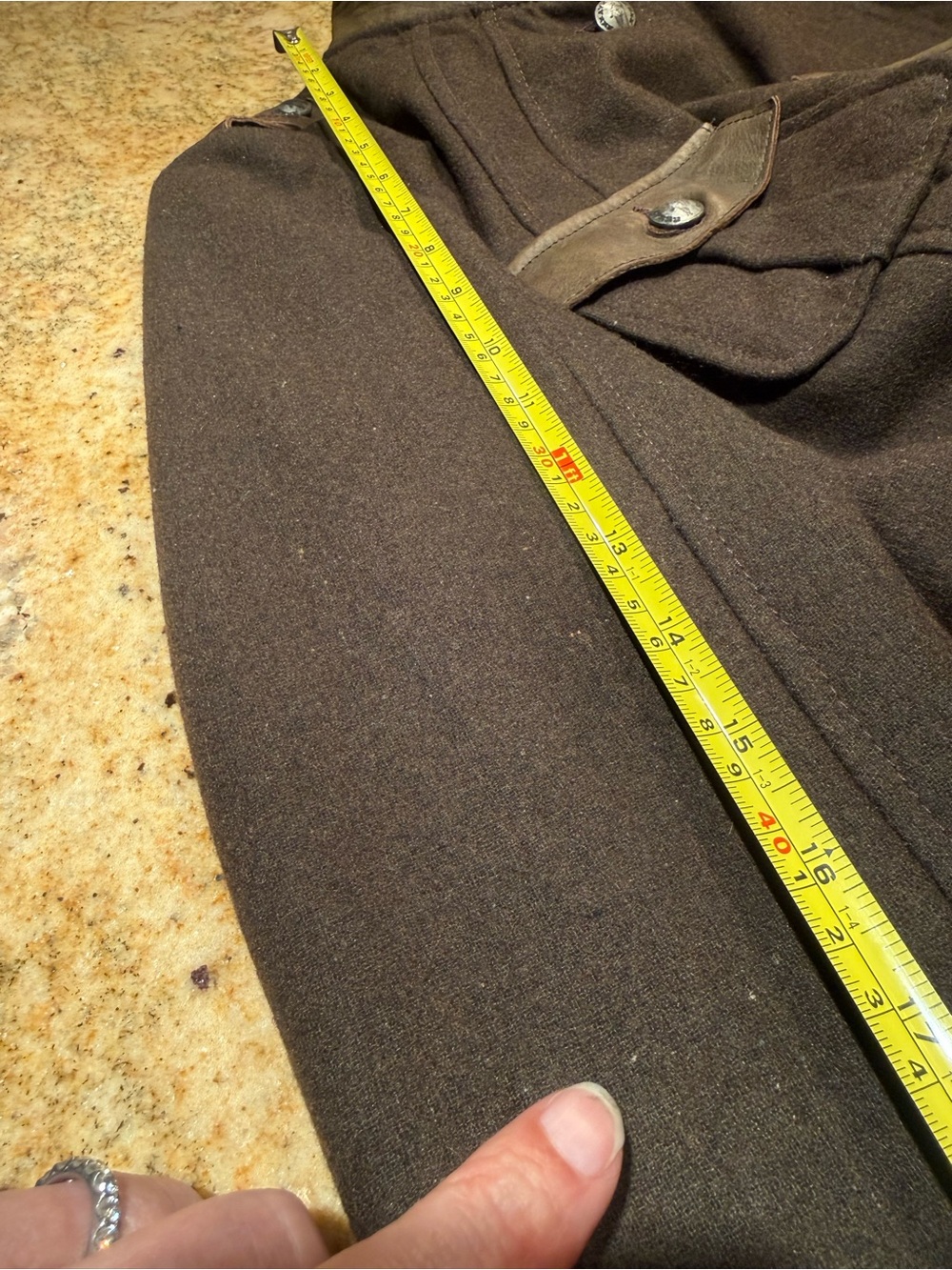 Military-Style Olive Green Button wool and leather Jacket by My Tribe size Large - Picture 15 of 15